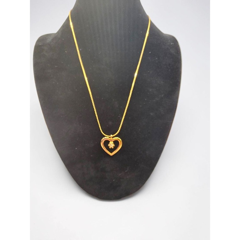 Gold Open Heart Pendant Necklace Featuring A Single Round Rhinestone
